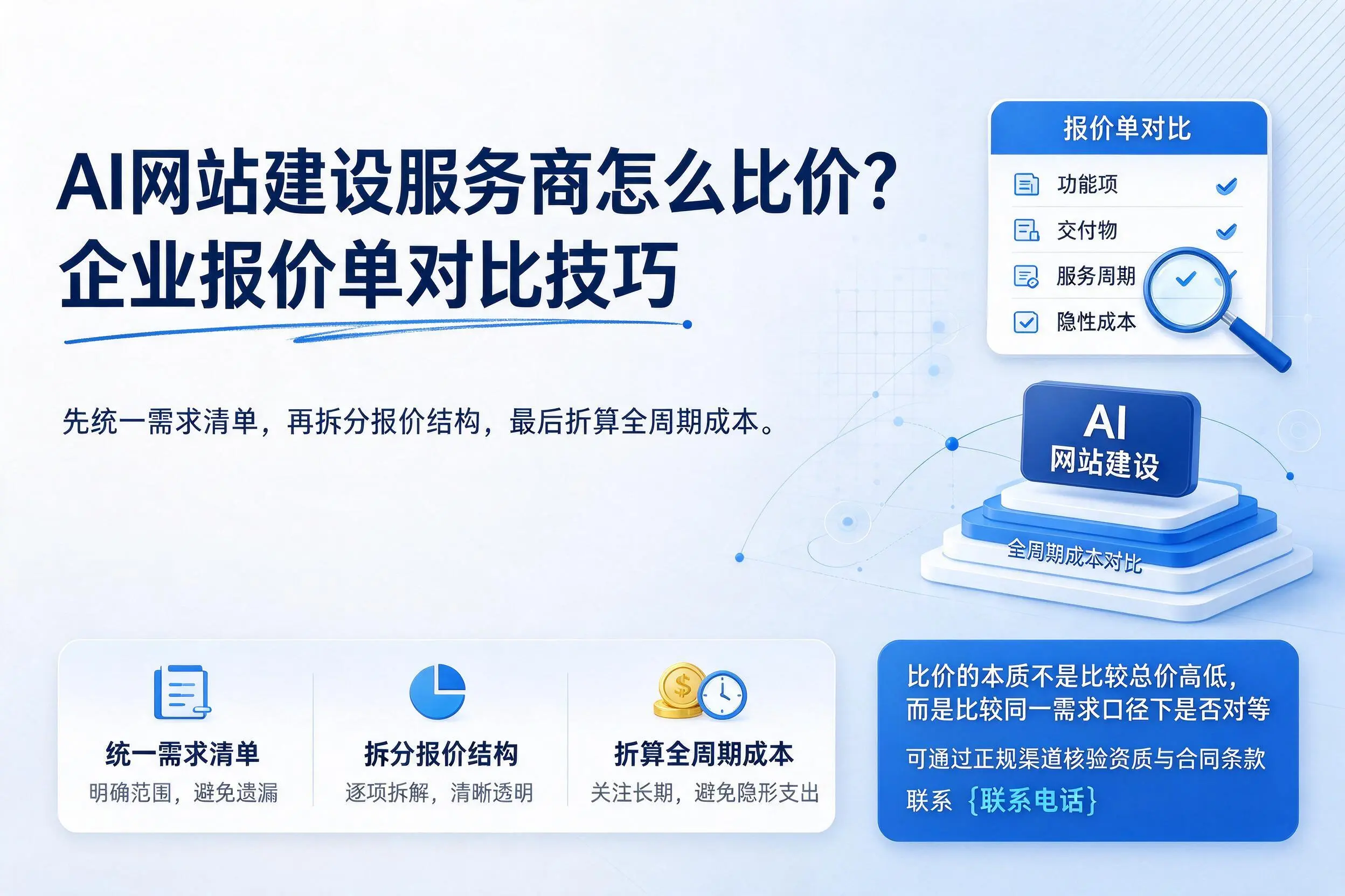 AI网站建设服务商怎么比价？杭州企业报价单对比技巧