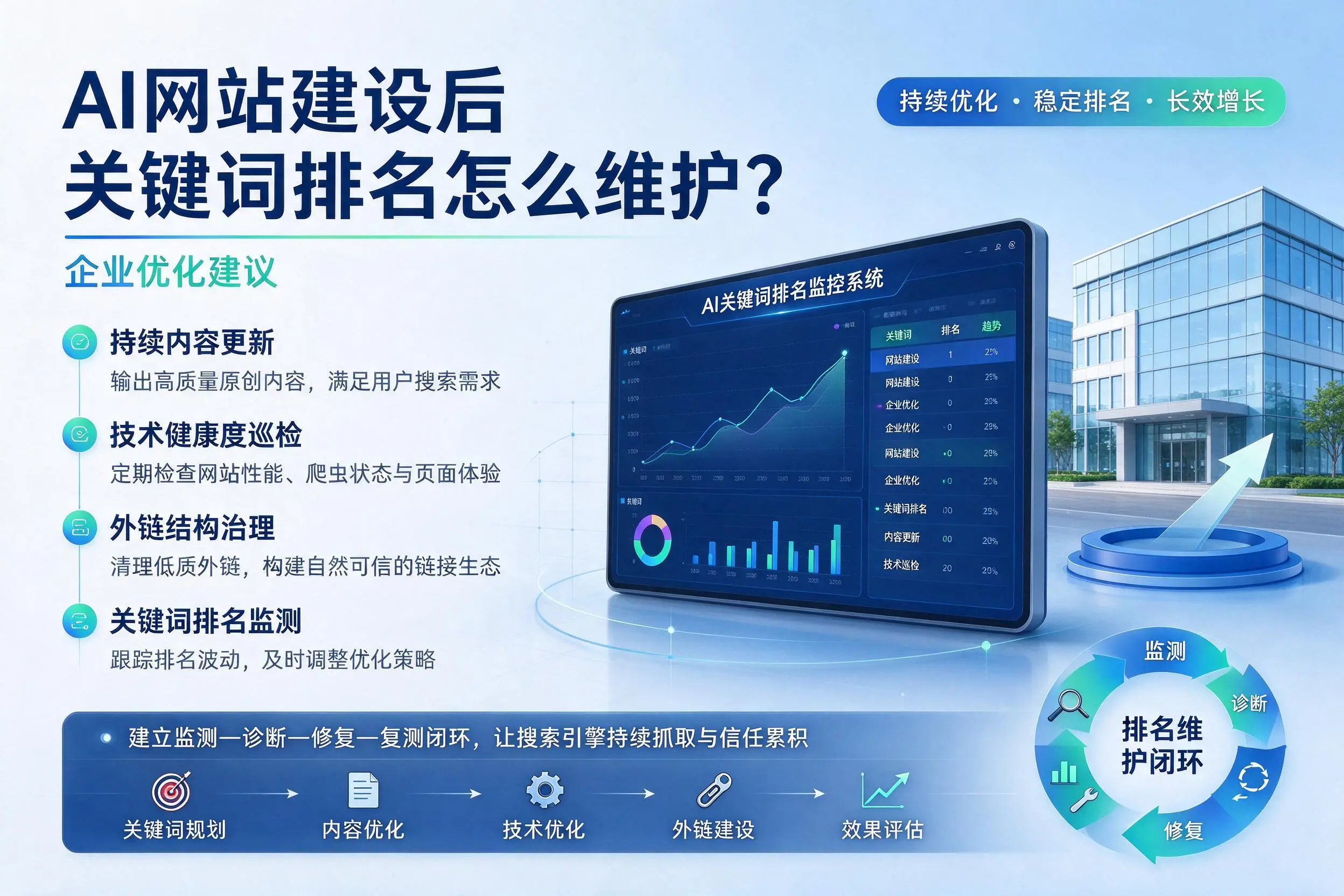 AI网站建设后关键词排名怎么维护？杭州企业优化建议